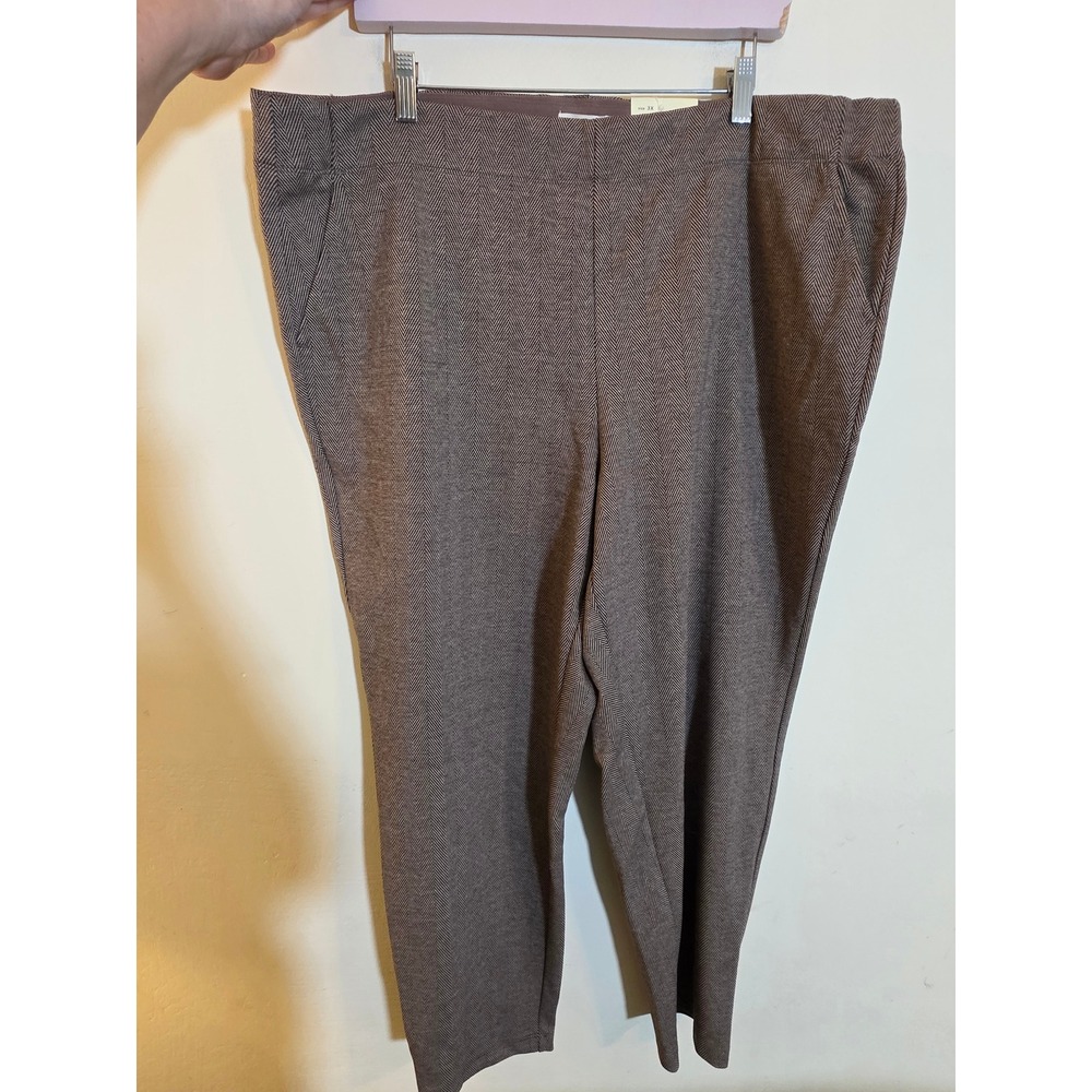 Max Studio Brown Herringbone Slim Trousers Stretch Pull On Pants Plus Size 3X